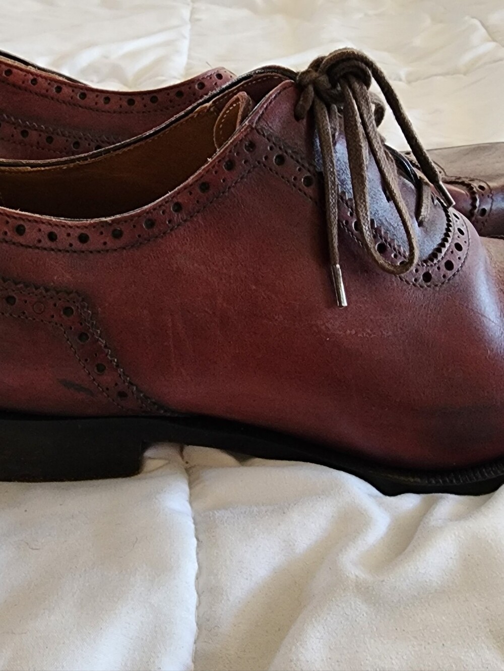 Classic Men's Burgundy Leather Wingtip Oxford